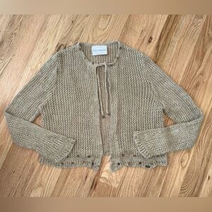 Vintage 100% Linen Giesswein Neutral Beachy Loose Knit Cardigan Women’s Size L